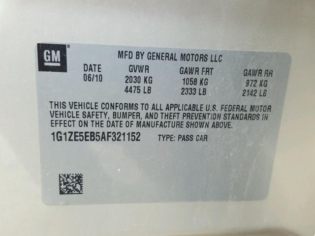 1G1ZE5EB5AF321152 - 2010 CHEVROLET MALIBU LTZ 棕色 照片 10