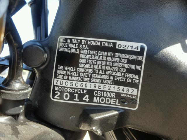 ZDCSC6019EF215482 - 2014 HONDA CB1000 R BLACK photo 10