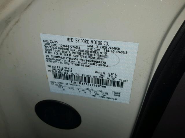 1LNHM87A15Y650500 - 2005 LINCOLN LS WHITE photo 10