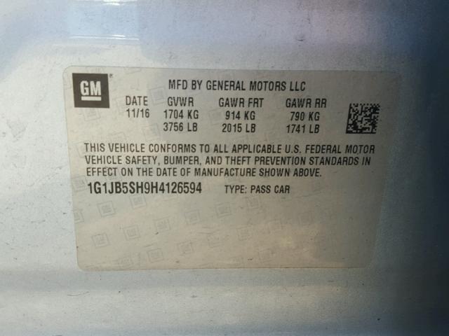 1G1JB5SH9H4126594 - 2017 CHEVROLET SONIC LS 青绿色 照片 10