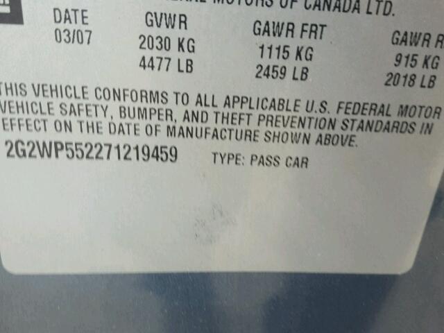 2G2WP552271219459 - 2007 PONTIAC GRAND PRIX GRAY photo 10