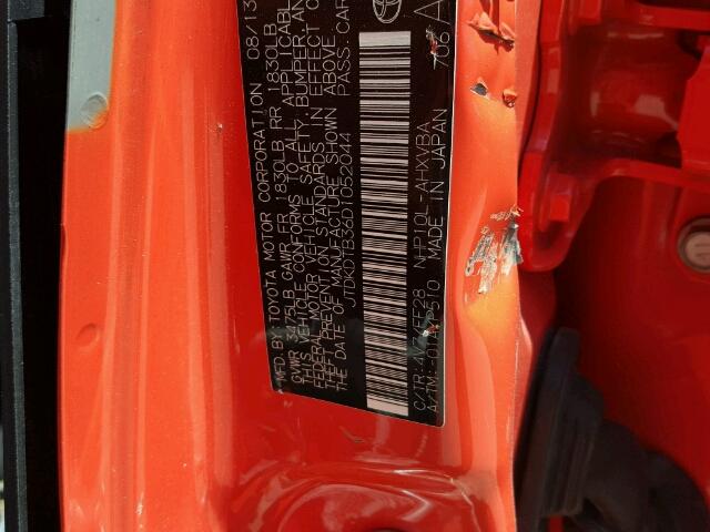 JTDKDTB36D1052044 - 2013 TOYOTA PRIUS C ORANGE photo 10