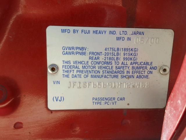 JF1SF65691H722468 - 2001 SUBARU FORESTER S RED photo 10