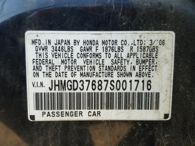 JHMGD37687S001716 - 2007 HONDA FIT S 黑色 照片 10