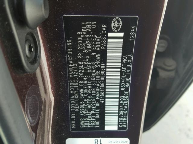 4T1BK1EB6EU090804 - 2014 TOYOTA AVALON BAS PURPLE photo 10