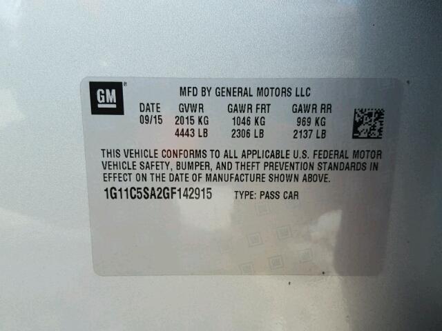 1G11C5SA2GF142915 - 2016 CHEVROLET MALIBU LIM 银色 照片 10