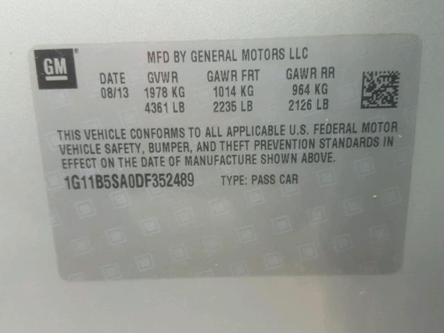 1G11B5SA0DF352489 - 2013 CHEVROLET MALIBU LS SILVER photo 10