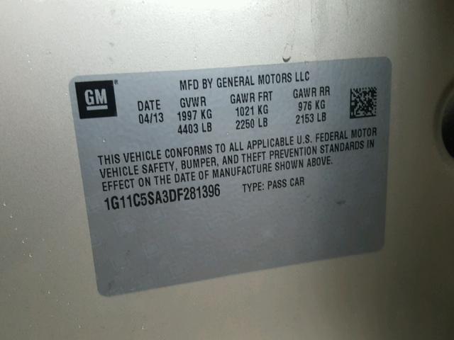 1G11C5SA3DF281396 - 2013 CHEVROLET MALIBU 1LT 金色 照片 10