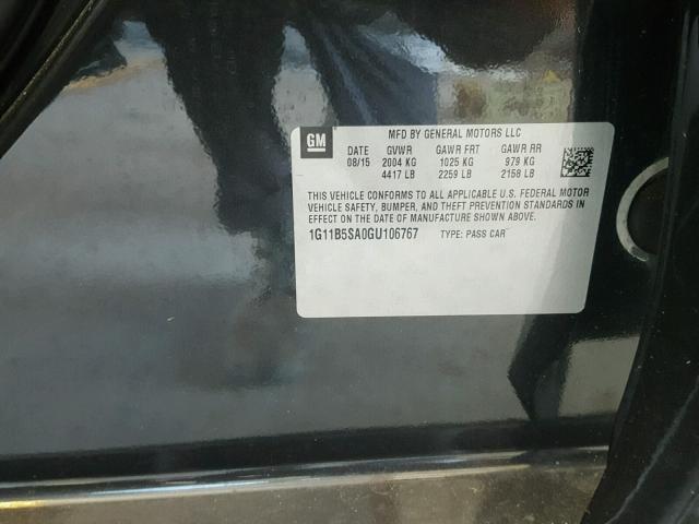 1G11B5SA0GU106767 - 2016 CHEVROLET MALIBU LIM 黑色 照片 10