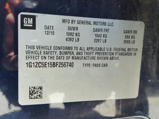 1G1ZC5E15BF256740 - 2011 CHEVROLET MALIBU 1LT ლურჯი ფოტო 10