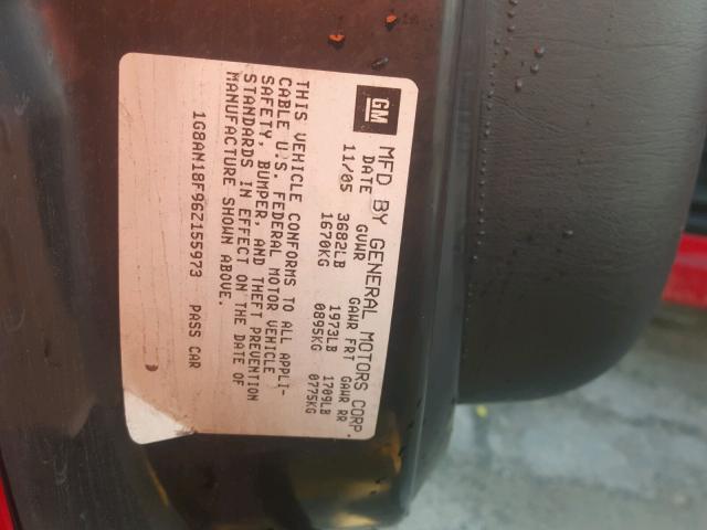 1G8AN18F96Z155973 - 2006 SATURN ION LEVEL RED photo 10