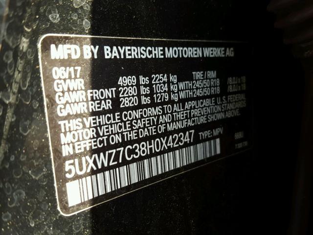 5UXWZ7C38H0X42347 - 2017 BMW X3 SDRIVE2 BLACK photo 10