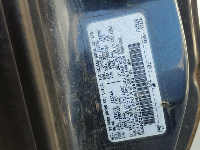 4N2ZN1115WD818683 - 1998 NISSAN QUEST XE BLUE photo 10