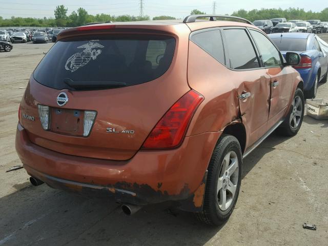 JN8AZ08W34W317443 - 2004 NISSAN MURANO SL ORANGE photo 4