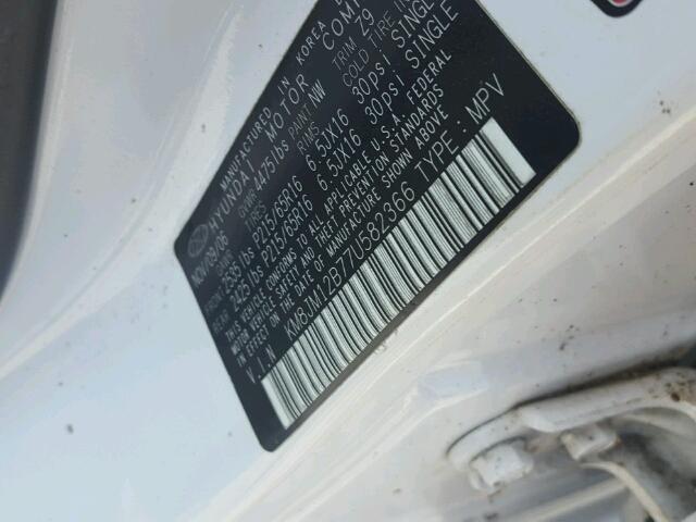 KM8JM12B77U582366 - 2007 HYUNDAI TUCSON GLS WHITE photo 10