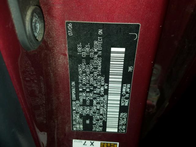 JTLKT334564105686 - 2006 TOYOTA SCION XB BURGUNDY photo 10