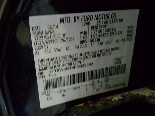 1FT8W3BT4FEB28392 - 2015 FORD F350 SUPER BLACK photo 10