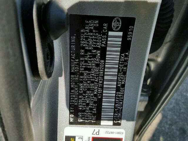 4T1BF1FK3FU882008 - 2015 TOYOTA CAMRY LE ვერცხლისფერი ფოტო 10