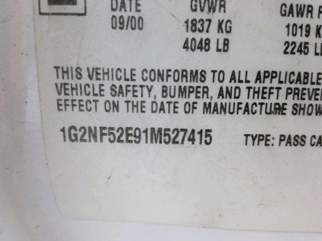 1G2NF52E91M527415 - 2001 PONTIAC GRAND AM S Ağ foto 10