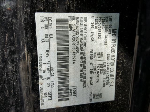 5LMFU28R13LJ33214 - 2003 LINCOLN NAVIGATOR BLACK photo 10