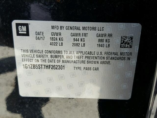 1G1ZB5ST7HF262301 - 2017 CHEVROLET MALIBU LS BLACK photo 10