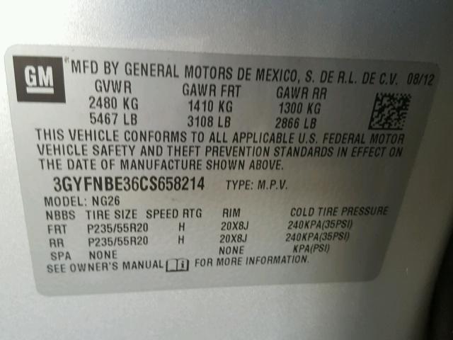 3GYFNBE36CS658214 - 2012 CADILLAC SRX PERFOR 银色 照片 10