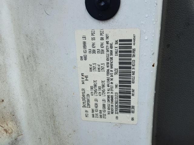 3D7KR28C96G131219 - 2006 DODGE RAM 2500 S WHITE photo 10