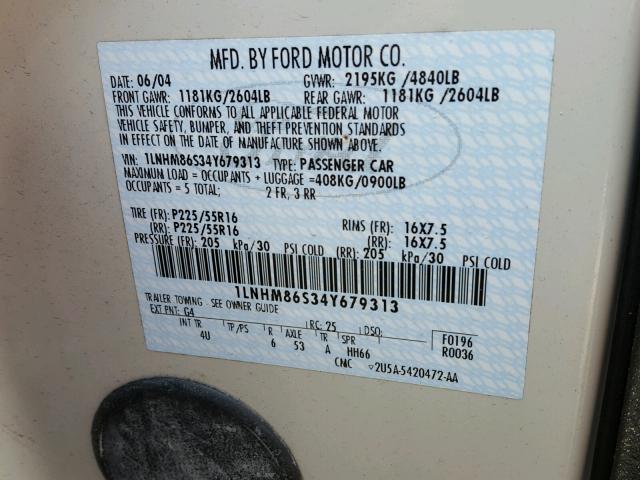 1LNHM86S34Y679313 - 2004 LINCOLN LS 白色 照片 10