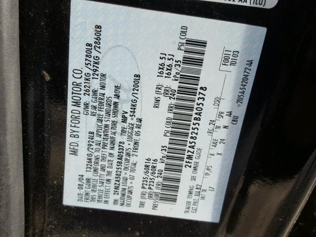 2FMZA58255BA05378 - 2005 FORD FREESTAR L TWO TONE photo 10