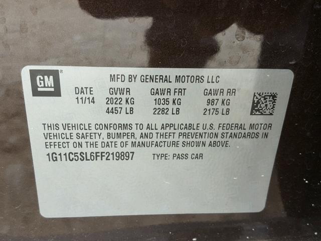 1G11C5SL6FF219897 - 2015 CHEVROLET MALIBU 1LT ბურგუნდია ფოტო 10