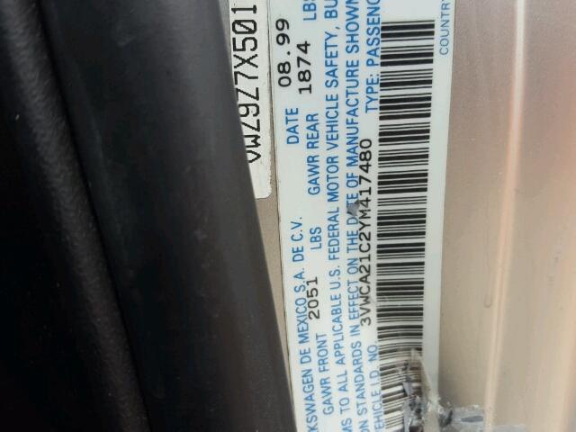 3VWCA21C2YM417480 - 2000 VOLKSWAGEN NEW BEETLE 银色 照片 10