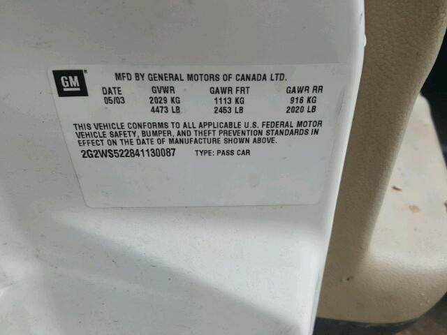 2G2WS522841130087 - 2004 PONTIAC GRAND PRIX WHITE photo 10