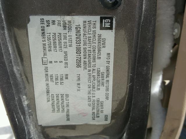 1GNDV33108D172596 - 2008 CHEVROLET UPLANDER L 棕色 照片 10