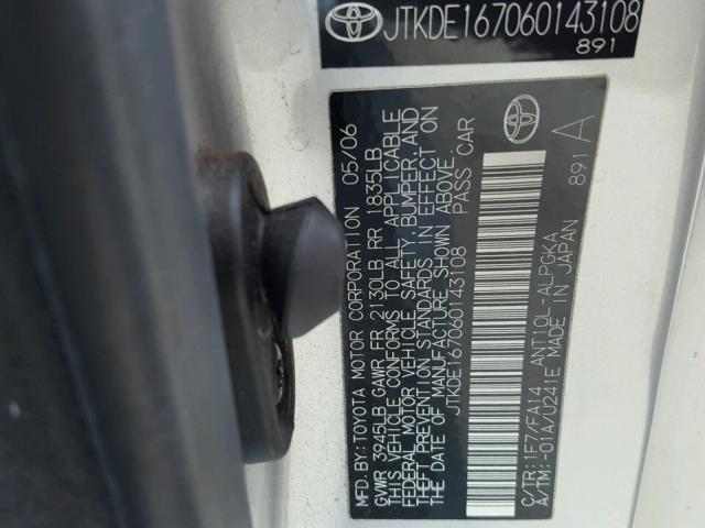 JTKDE167060143108 - 2006 TOYOTA SCION TC 银色 照片 10