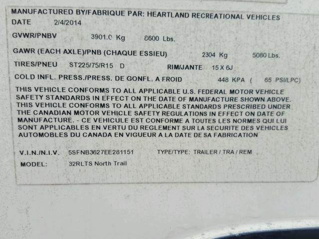 5SFNB3627EE281151 - 2014 HEART LAND TRAILER Коричневий фото 10