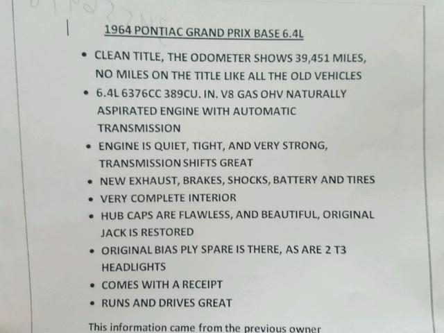 00000000894S10107 - 1964 PONTIAC GRAND PRIX WHITE photo 9