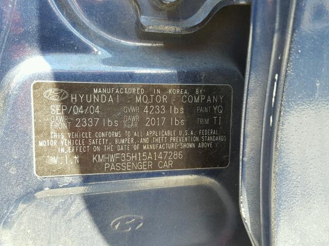 KMHWF35H15A147286 - 2005 HYUNDAI SONATA GLS BLUE photo 10