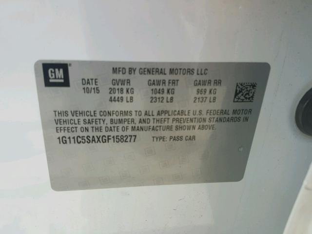 1G11C5SAXGF158277 - 2016 CHEVROLET MALIBU LIM თეთრი ფოტო 10