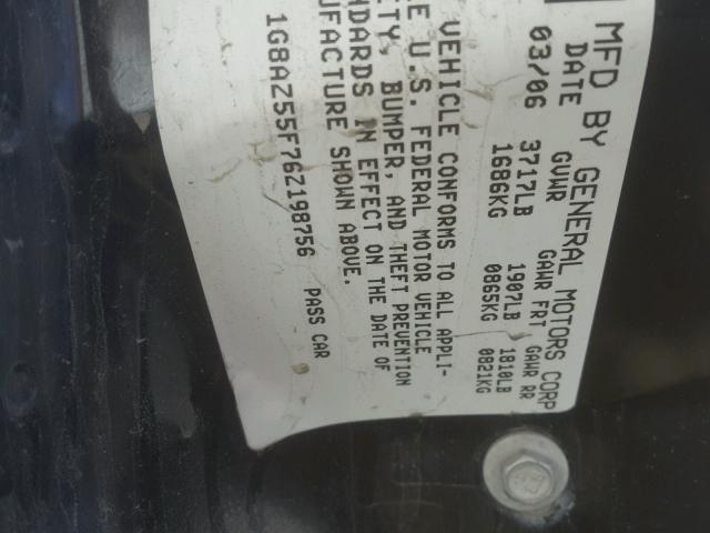 1G8AZ55F76Z198756 - 2006 SATURN ION LEVEL BLUE photo 10