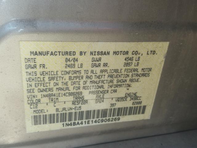 1N4BA41E14C906269 - 2004 NISSAN MAXIMA SE TAN photo 10