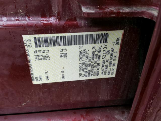 1N4AL2AP6AN521737 - 2010 NISSAN ALTIMA BAS MAROON photo 10