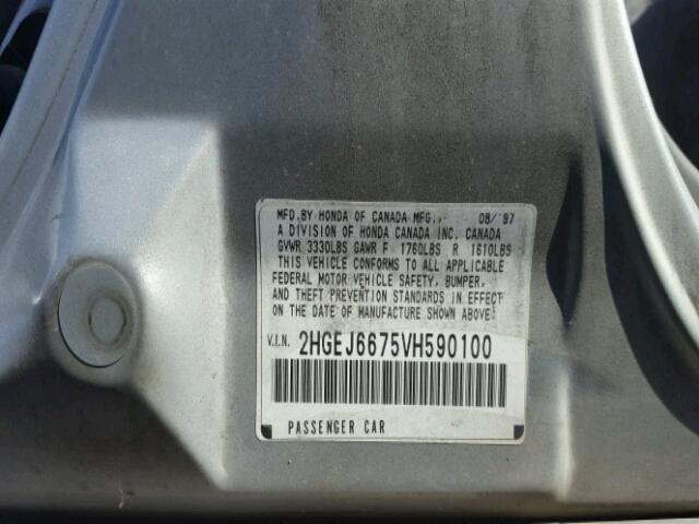 2HGEJ6675VH590100 - 1997 HONDA CIVIC SILVER photo 10