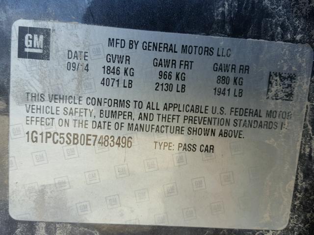 1G1PC5SB0E7483496 - 2014 CHEVROLET CRUZE LT GRAY photo 10