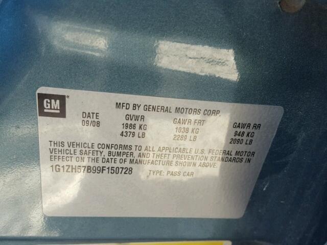 1G1ZH57B99F150728 - 2009 CHEVROLET MALIBU 1LT 绿色 照片 10