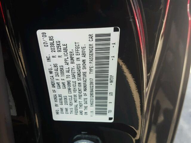 1HGCS12809A023917 - 2009 HONDA ACCORD EXL BLACK photo 10