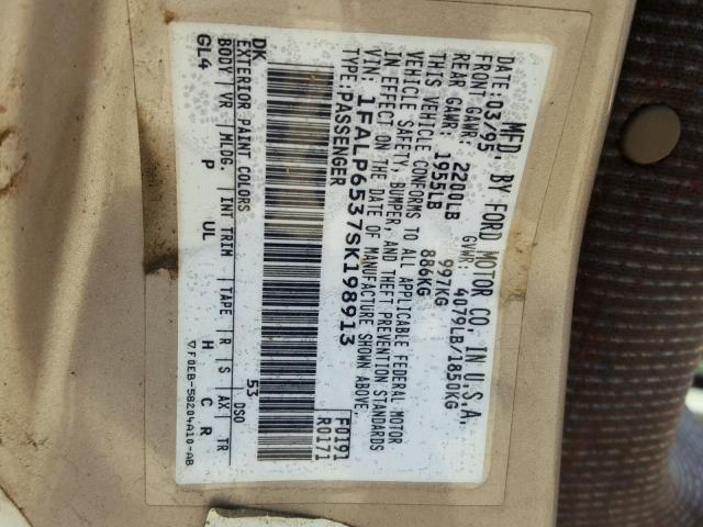 1FALP6537SK198913 - 1995 FORD CONTOUR GL 金色 照片 10