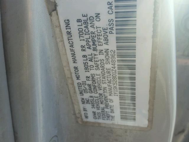 1Y1SK52801Z448962 - 2001 CHEVROLET GEO PRIZM 银色 照片 10