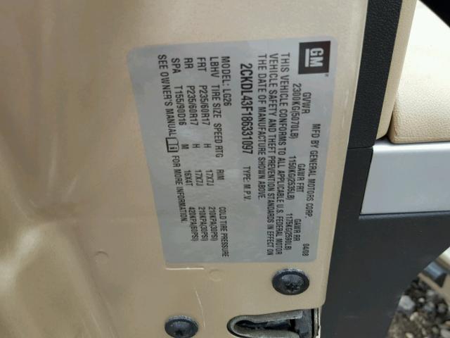 2CKDL43F186331097 - 2008 PONTIAC TORRENT TAN photo 10