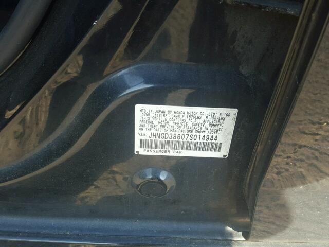 JHMGD38607S014944 - 2007 HONDA FIT S შავი ფოტო 10