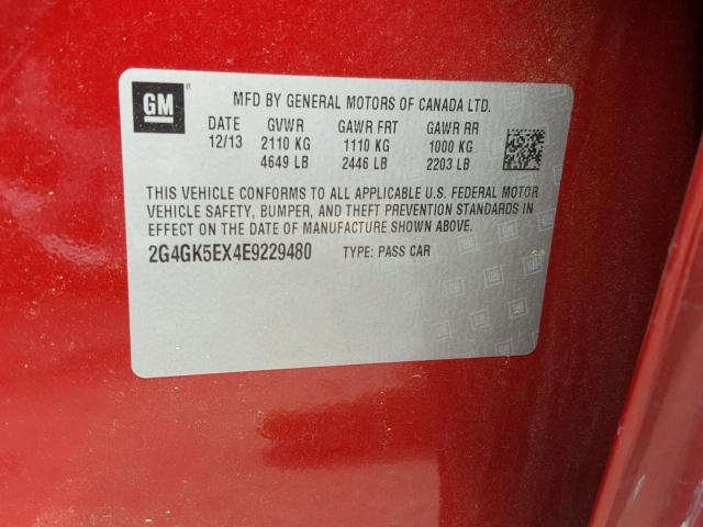 2G4GK5EX4E9229480 - 2014 BUICK REGAL RED photo 10